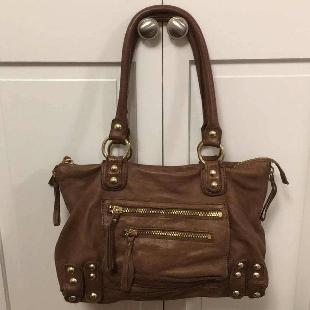 Lines Pelle Brown Leather Handbag